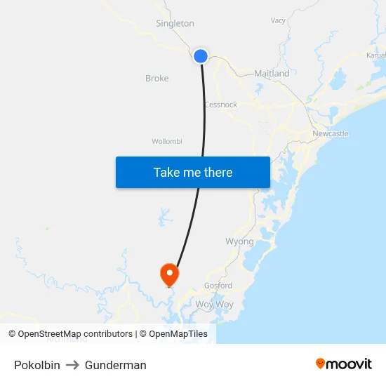 Pokolbin to Gunderman map