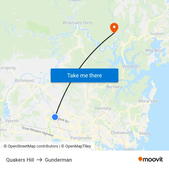 Quakers Hill to Gunderman map