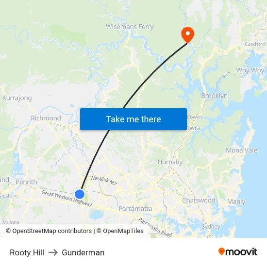 Rooty Hill to Gunderman map