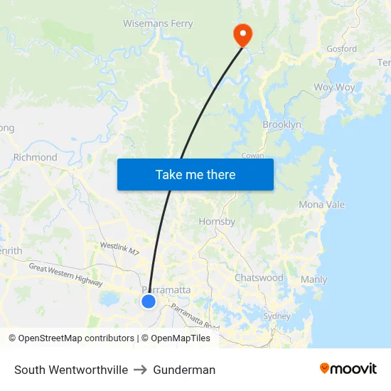 South Wentworthville to Gunderman map