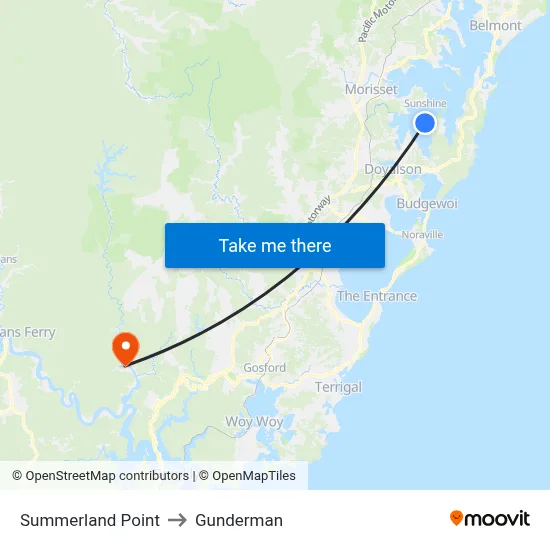 Summerland Point to Gunderman map