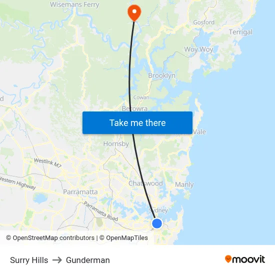 Surry Hills to Gunderman map