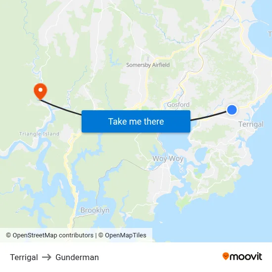 Terrigal to Gunderman map