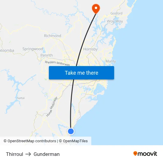 Thirroul to Gunderman map