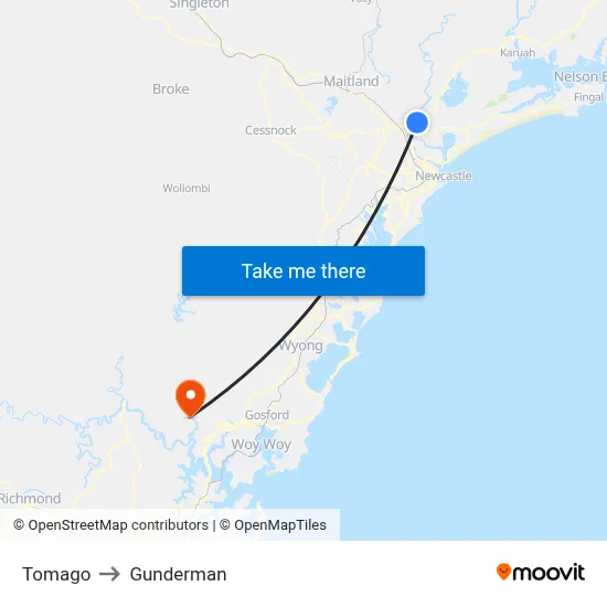 Tomago to Gunderman map
