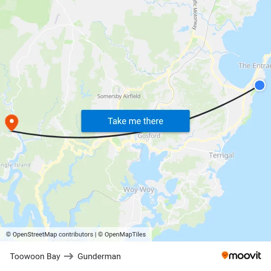 Toowoon Bay to Gunderman map