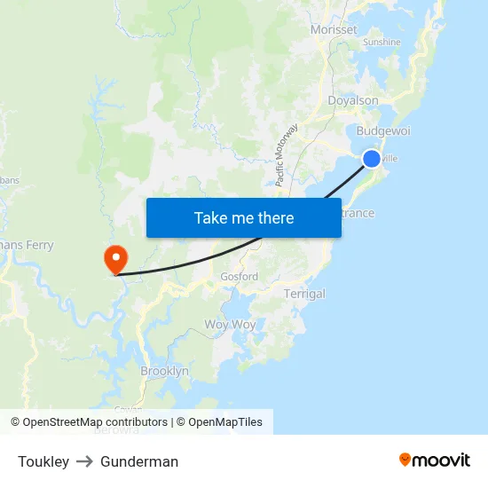 Toukley to Gunderman map