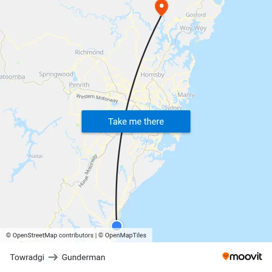 Towradgi to Gunderman map
