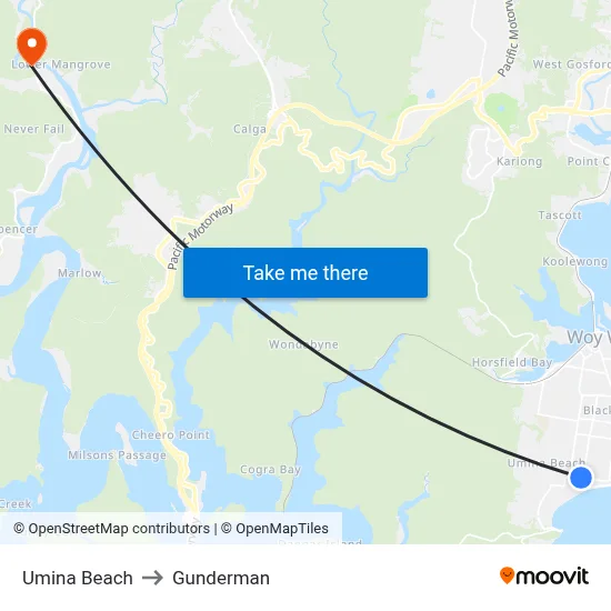 Umina Beach to Gunderman map