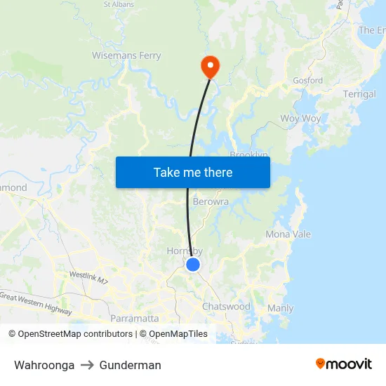 Wahroonga to Gunderman map