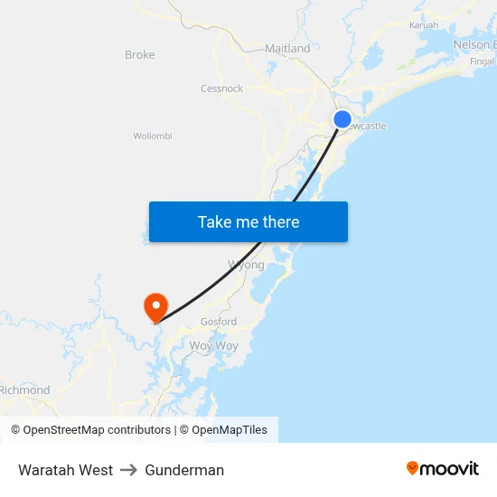 Waratah West to Gunderman map