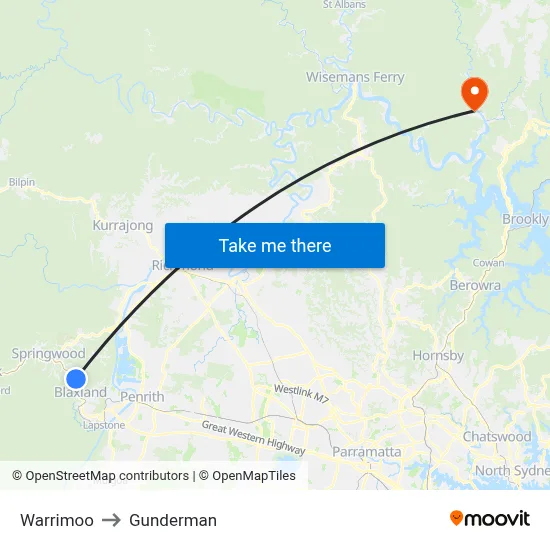 Warrimoo to Gunderman map