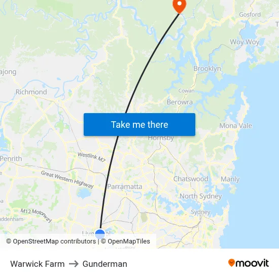 Warwick Farm to Gunderman map
