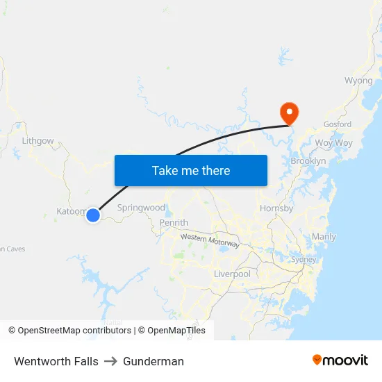 Wentworth Falls to Gunderman map