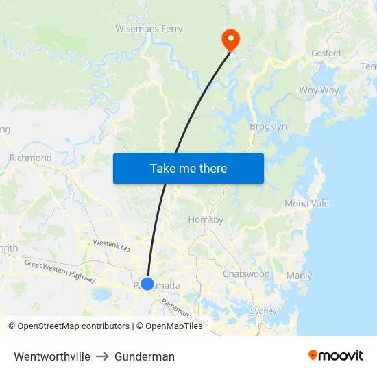 Wentworthville to Gunderman map