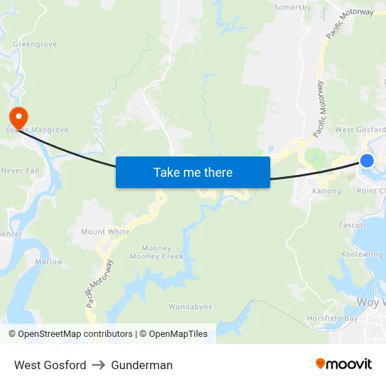 West Gosford to Gunderman map