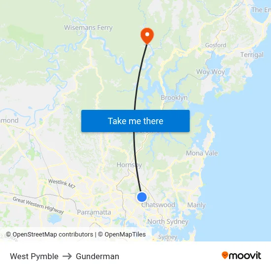 West Pymble to Gunderman map