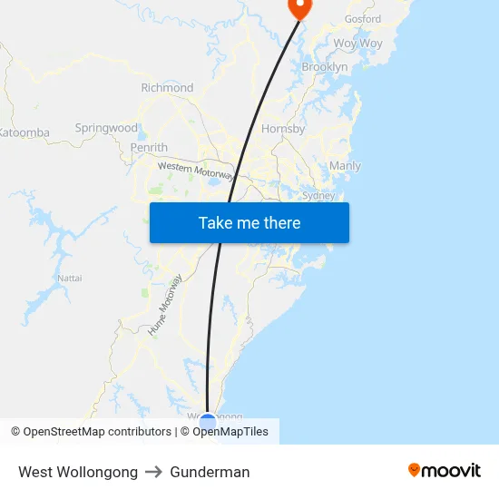 West Wollongong to Gunderman map