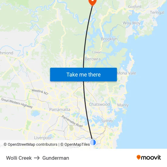 Wolli Creek to Gunderman map
