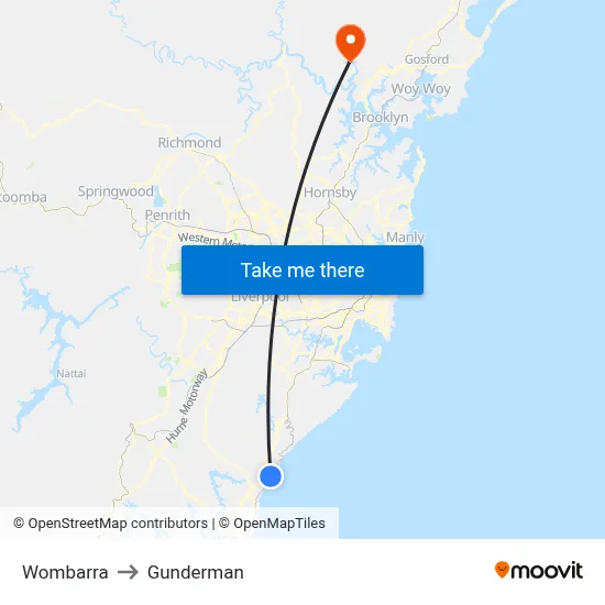 Wombarra to Gunderman map