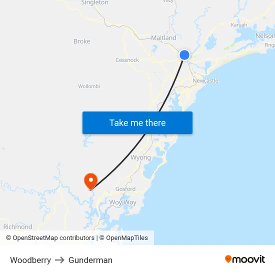 Woodberry to Gunderman map