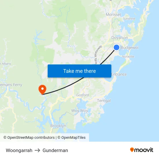 Woongarrah to Gunderman map