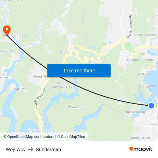 Woy Woy to Gunderman map