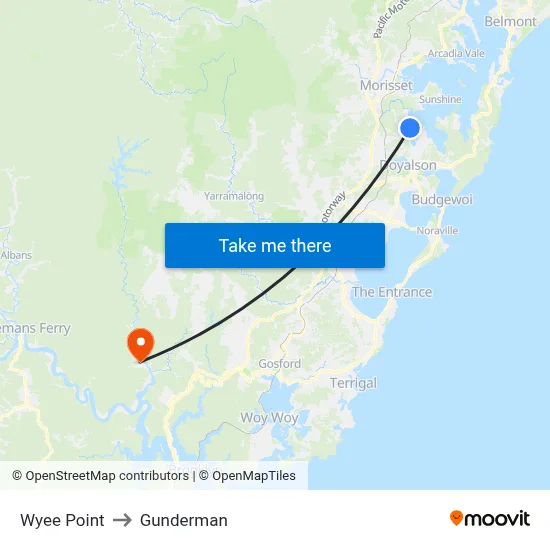 Wyee Point to Gunderman map