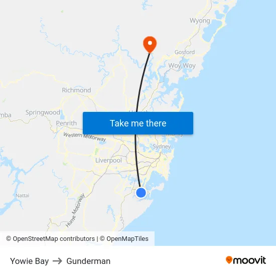 Yowie Bay to Gunderman map