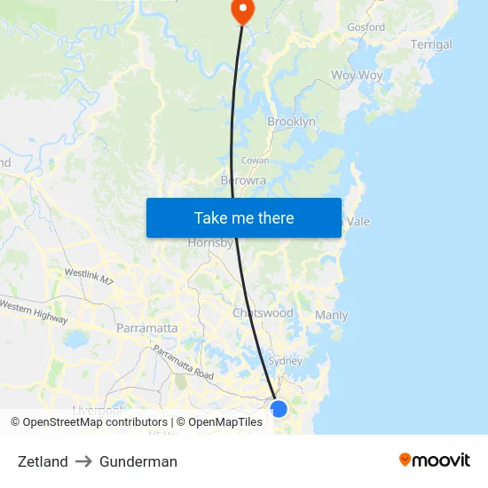 Zetland to Gunderman map