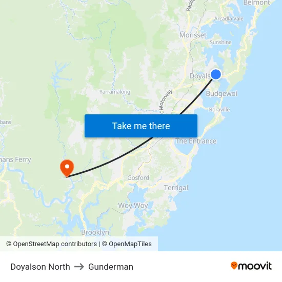 Doyalson North to Gunderman map