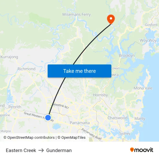 Eastern Creek to Gunderman map