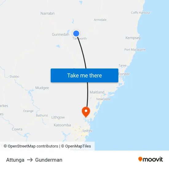 Attunga to Gunderman map