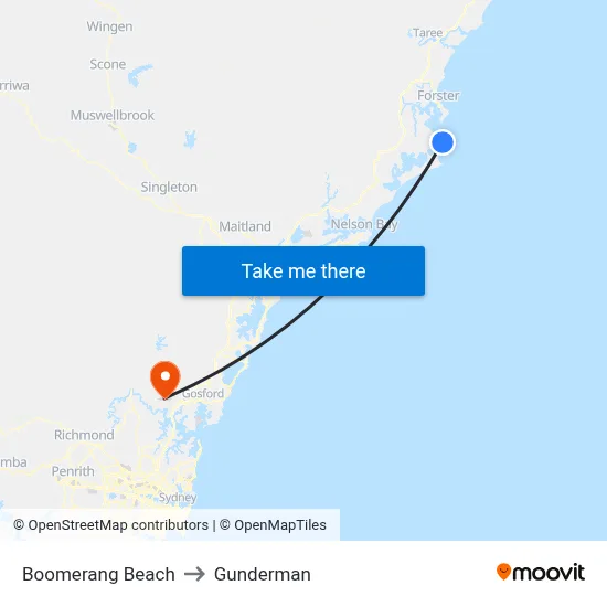 Boomerang Beach to Gunderman map