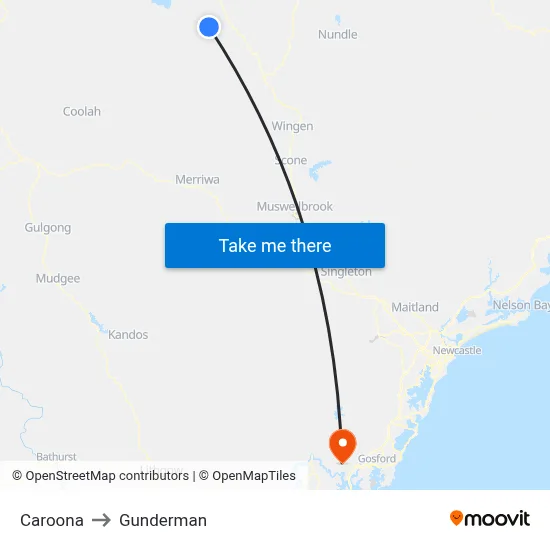 Caroona to Gunderman map