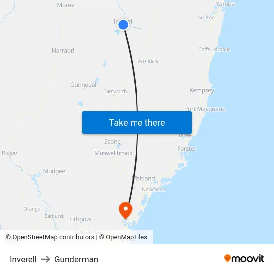 Inverell to Gunderman map