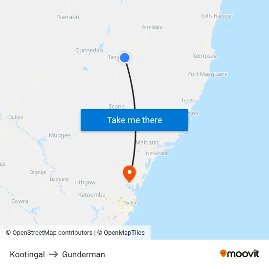 Kootingal to Gunderman map