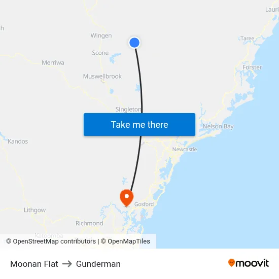 Moonan Flat to Gunderman map