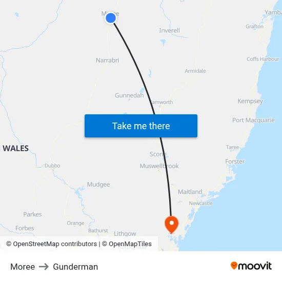 Moree to Gunderman map