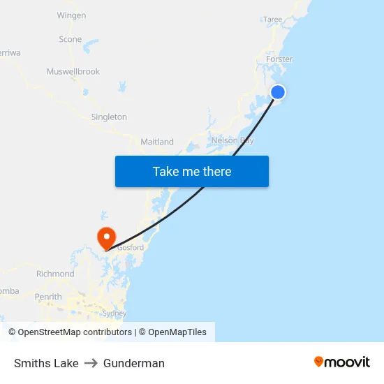 Smiths Lake to Gunderman map