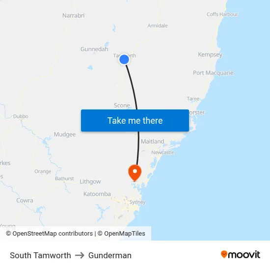 South Tamworth to Gunderman map