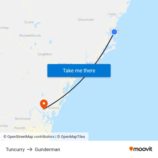 Tuncurry to Gunderman map