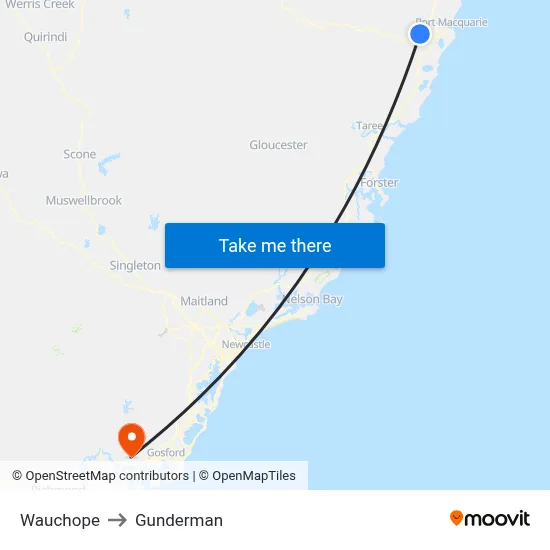 Wauchope to Gunderman map