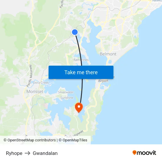 Ryhope to Gwandalan map