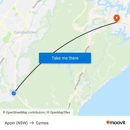 Appin (NSW) to Gymea map