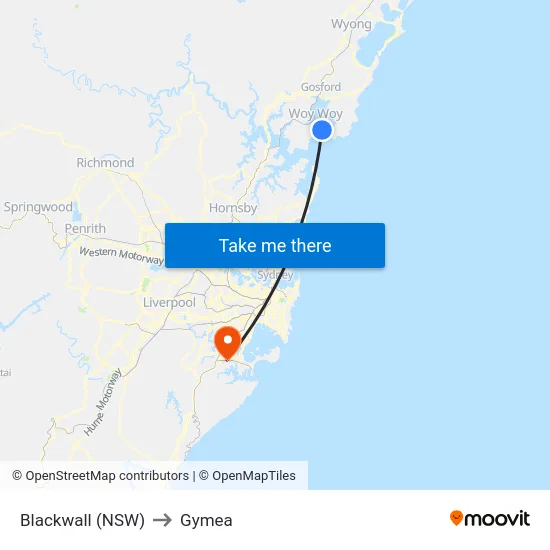 Blackwall (NSW) to Gymea map
