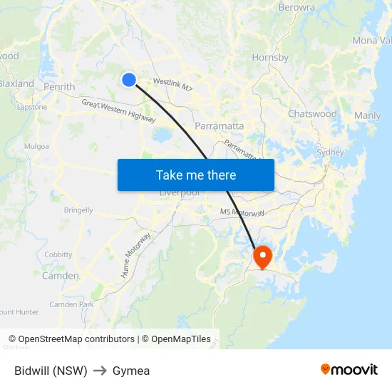 Bidwill (NSW) to Gymea map