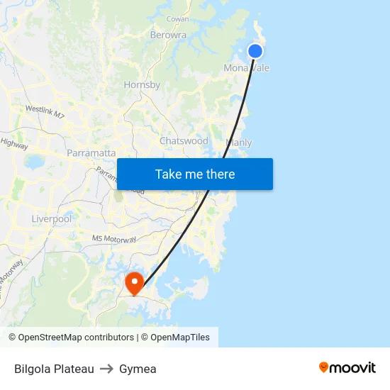 Bilgola Plateau to Gymea map