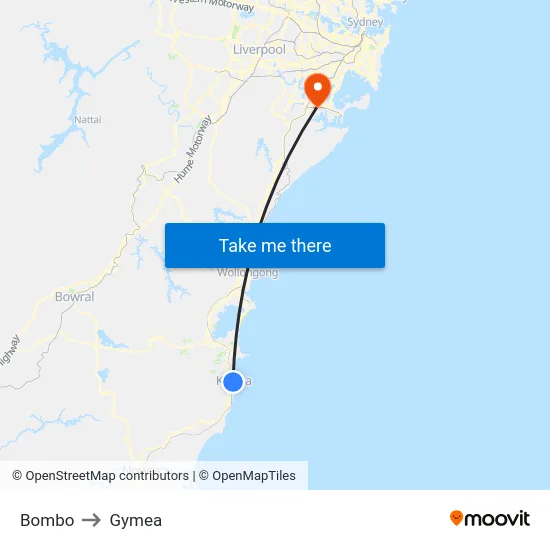 Bombo to Gymea map