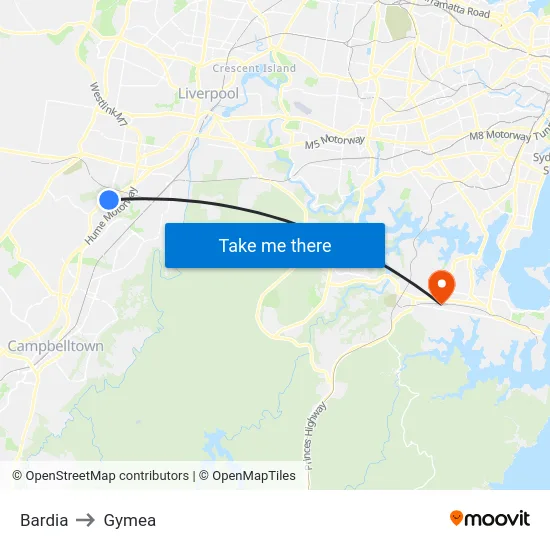 Bardia to Gymea map
